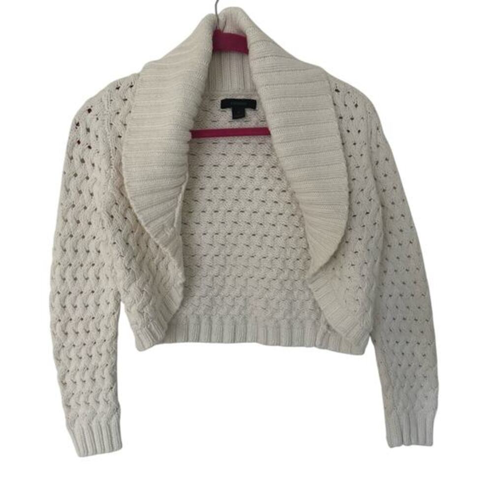 Vintage Express Chunky‎ Cropped Crochet Cardigan Size M Cableknit Cottagegore
